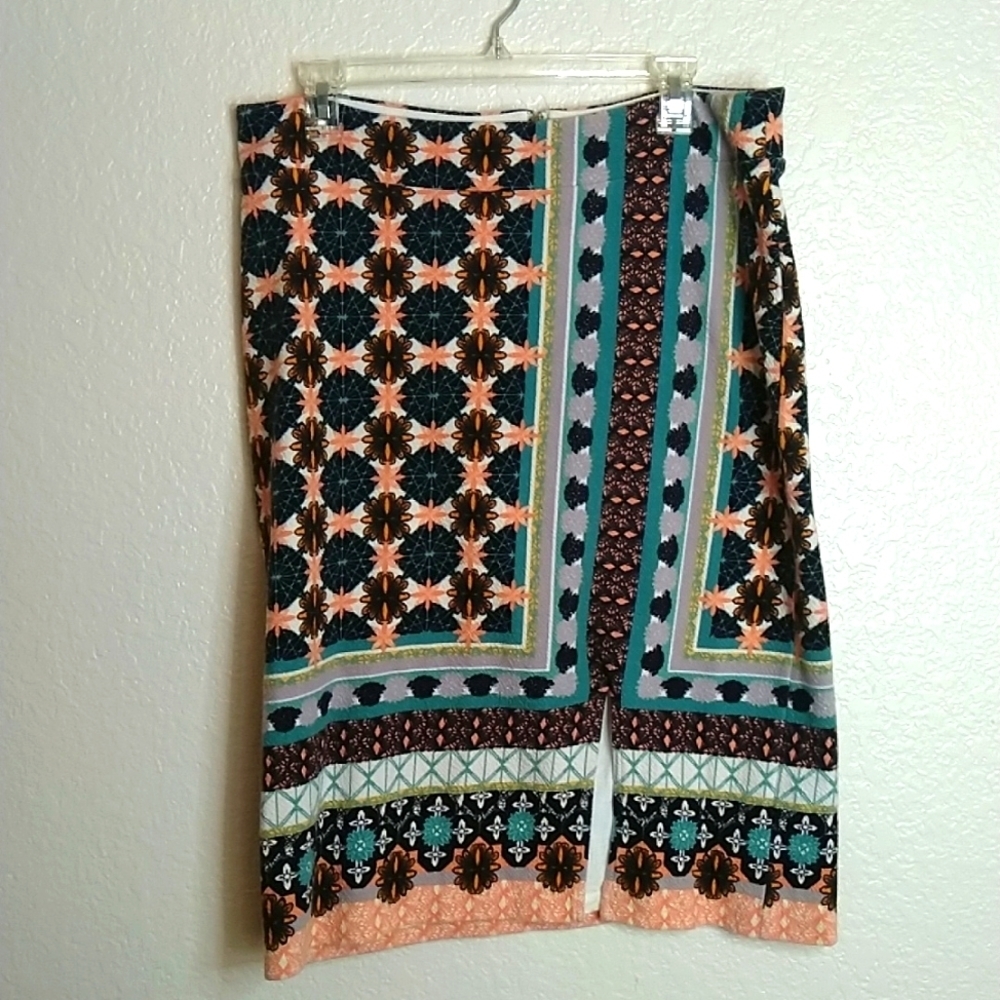 Maeve Anthropologie "Tearoom" Pencil Skirt Slit Mix Floral Geometric Boho View 2